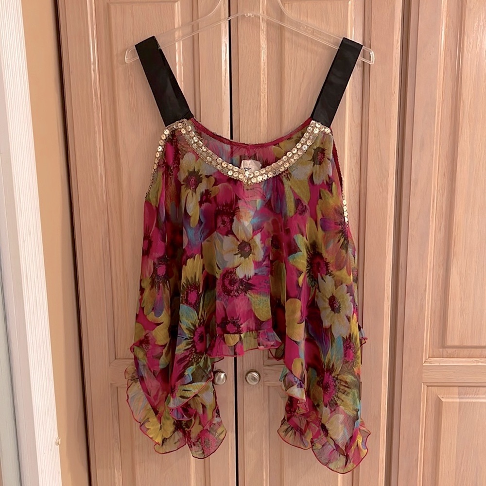Free People floral print chiffon flowy top